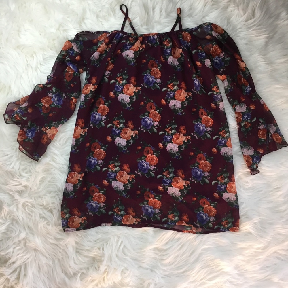 Burgundy off-shoulder cross back dress